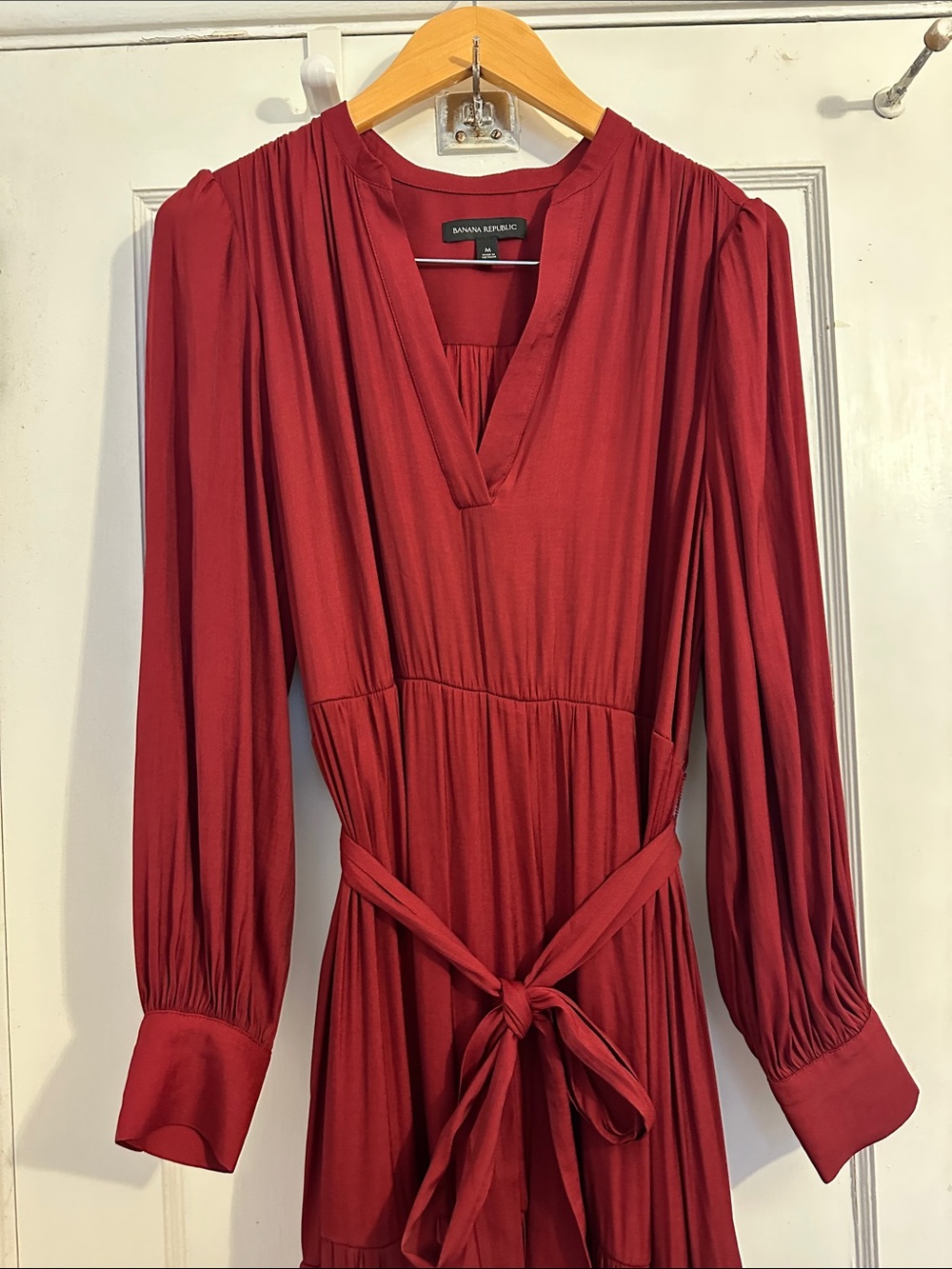 Banana Republic Deep Wine Long Sleeve Maxi Dress with Waist Tie - Picture 3 of 6